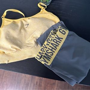 Gymshark yellow sports bra and grey leggings set